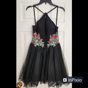 Blondie Nites Black Tulle Beaded Formal Short Hoco Halter Dress Juniors 9 NWT